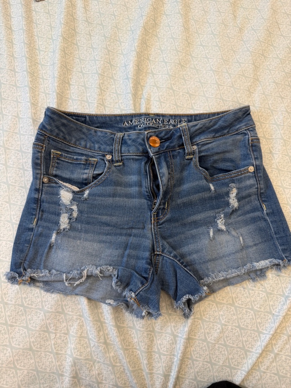 American Eagle Outfitters Medium Blue Distressed Denim Cutoff Shorts